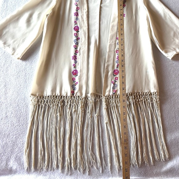 L'amour Nanette Lepore M Medium Ivory Pink Floral Fringe‎ Kimono Lei Aloha - Picture 5 of 11